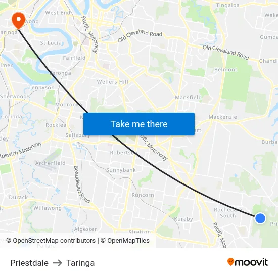 Priestdale to Taringa map