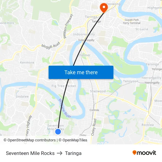 Seventeen Mile Rocks to Taringa map
