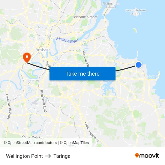 Wellington Point to Taringa map