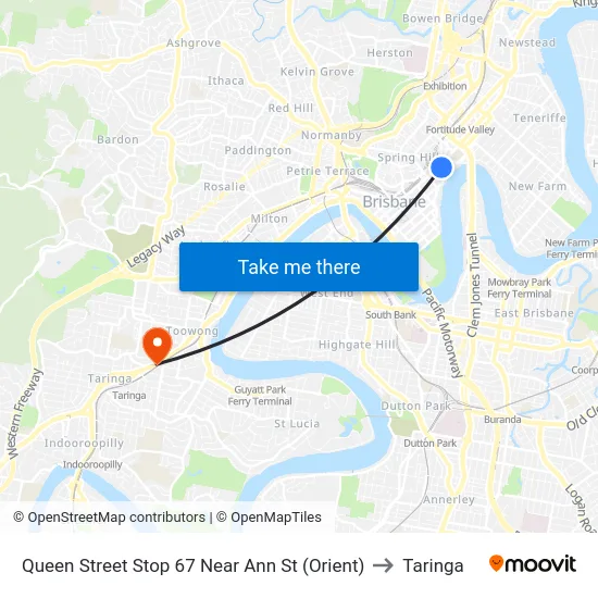 Queen Street Stop 67 Near Ann St (Orient) to Taringa map