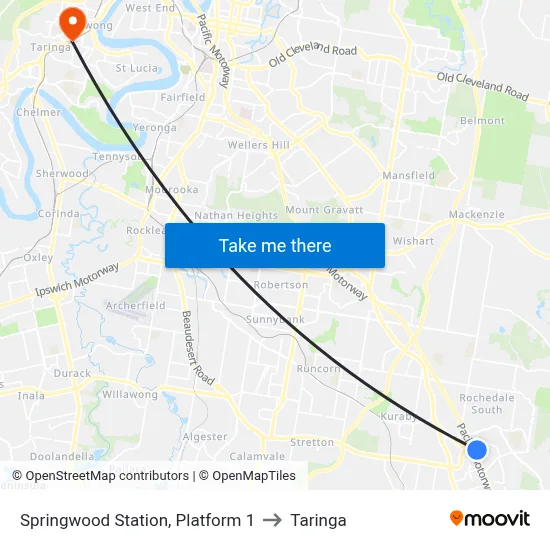 Springwood Station, Platform 1 to Taringa map