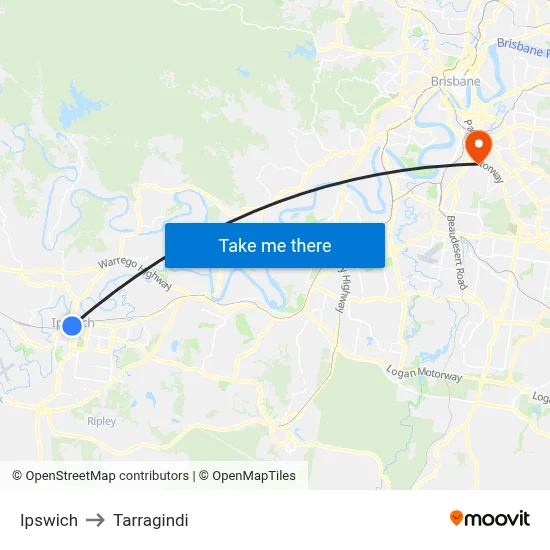 Ipswich to Tarragindi map