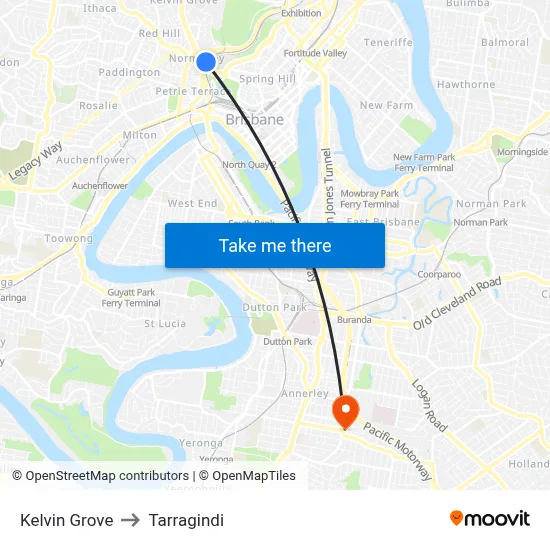 Kelvin Grove to Tarragindi map