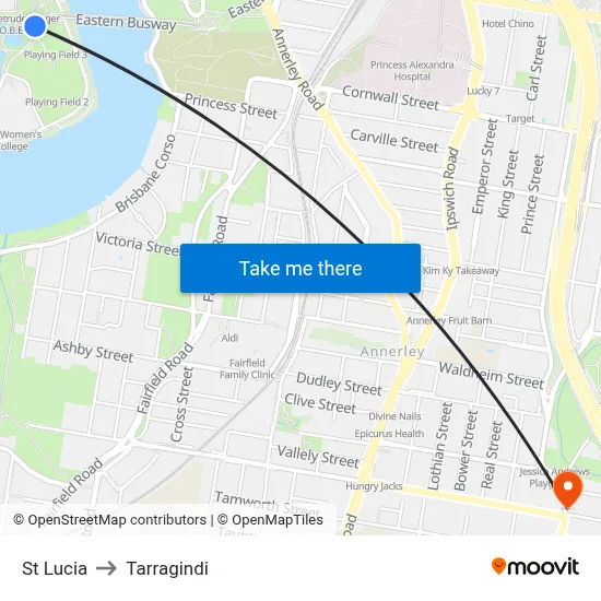 St Lucia to Tarragindi map