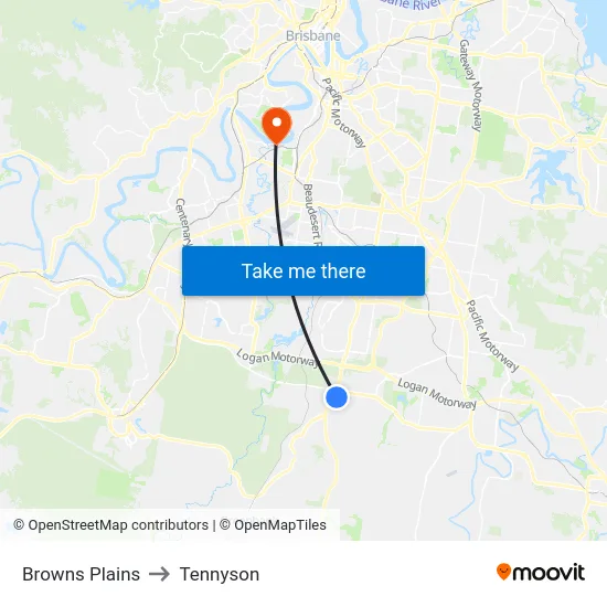 Browns Plains to Tennyson map