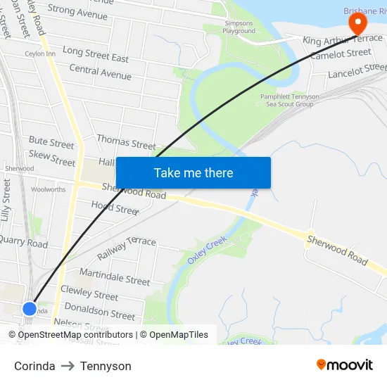 Corinda to Tennyson map