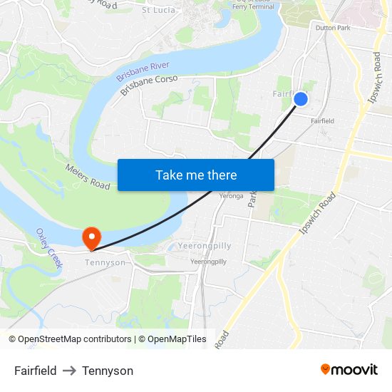 Fairfield to Tennyson map