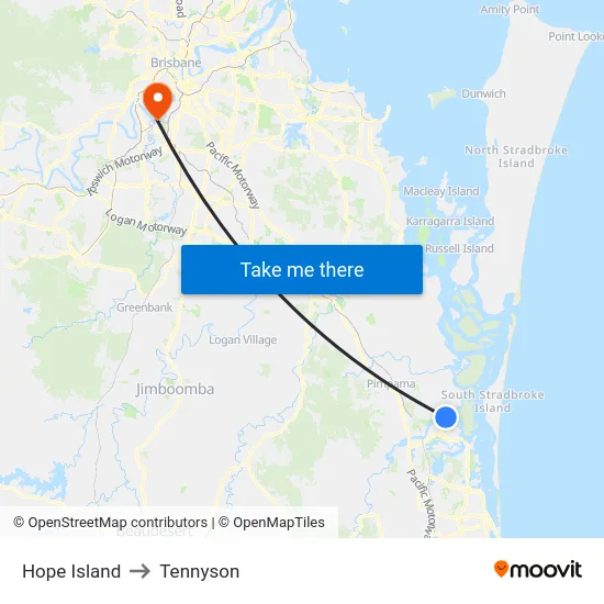 Hope Island to Tennyson map