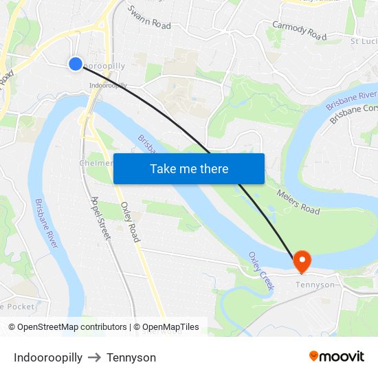 Indooroopilly to Tennyson map