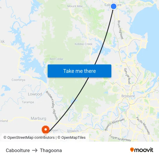 Caboolture to Thagoona map