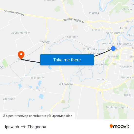Ipswich to Thagoona map