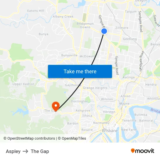 Aspley to The Gap map