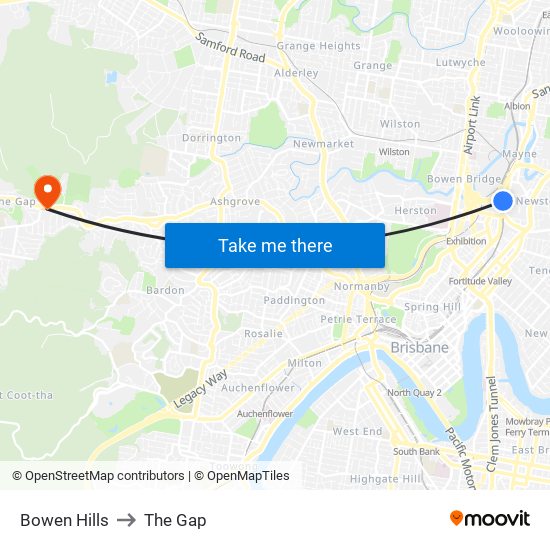 Bowen Hills to The Gap map