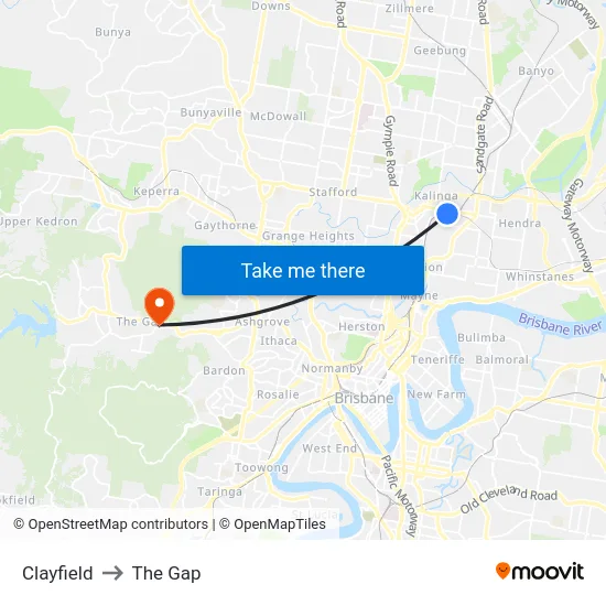 Clayfield to The Gap map