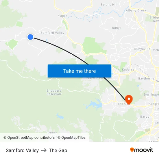 Samford Valley to The Gap map