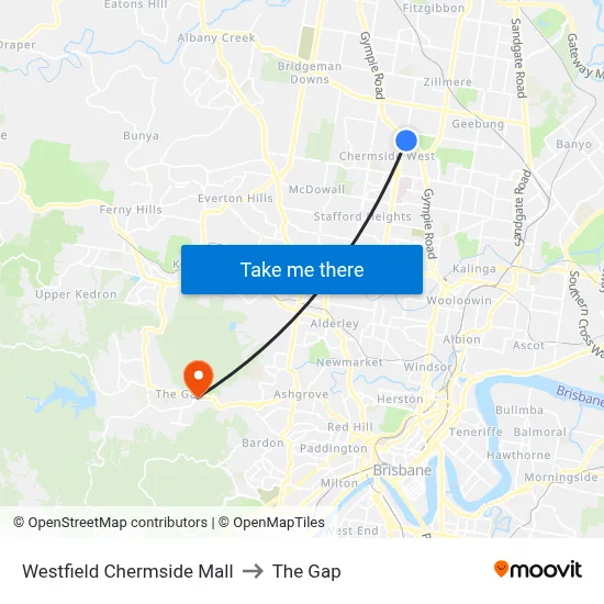 Westfield Chermside Mall to The Gap map