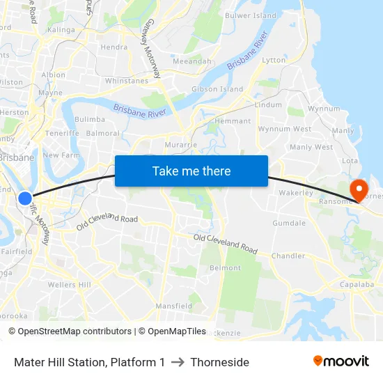 Mater Hill Station, Platform 1 to Thorneside map