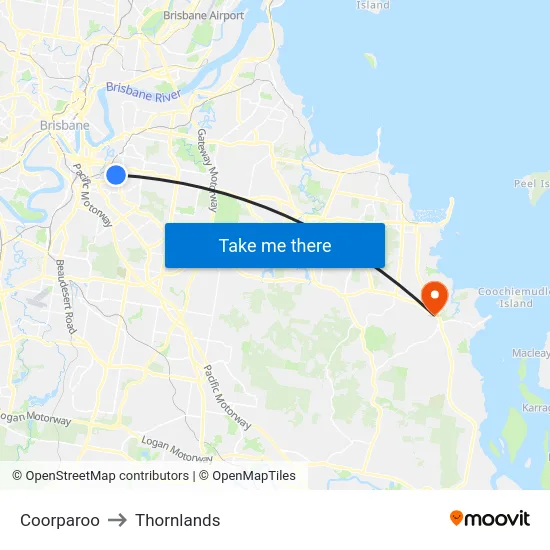 Coorparoo to Thornlands map
