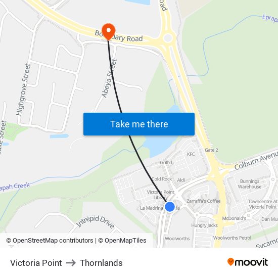 Victoria Point to Thornlands map