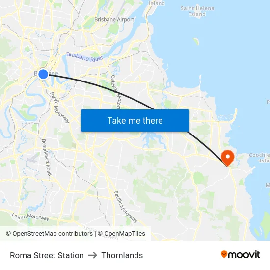 Roma Street Station to Thornlands map