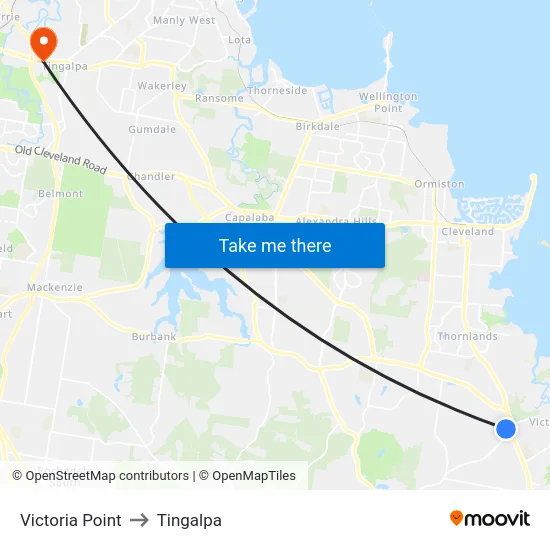 Victoria Point to Tingalpa map