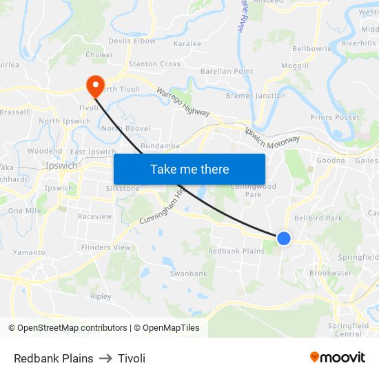 Redbank Plains to Tivoli map