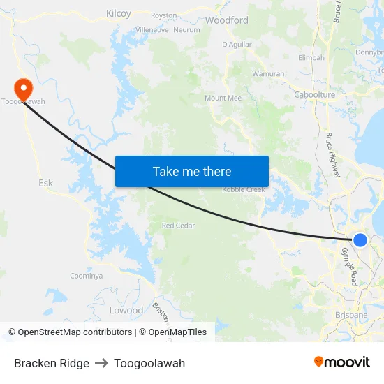 Bracken Ridge to Toogoolawah map