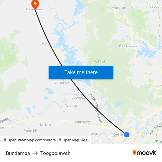 Bundamba to Toogoolawah map