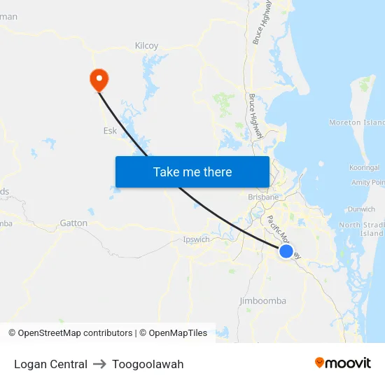 Logan Central to Toogoolawah map