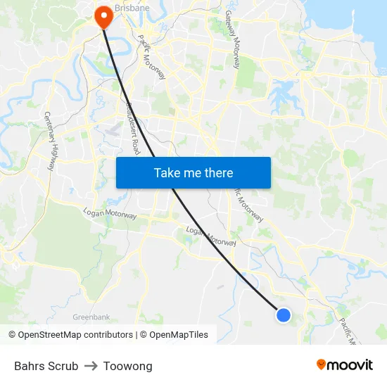 Bahrs Scrub to Toowong map