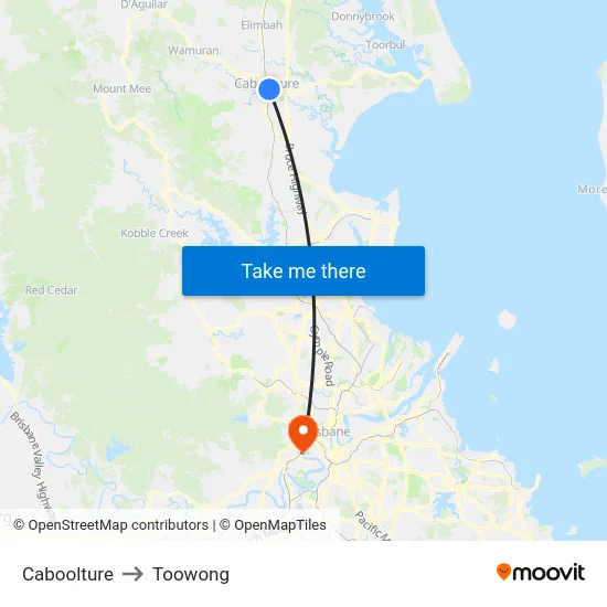Caboolture to Toowong map