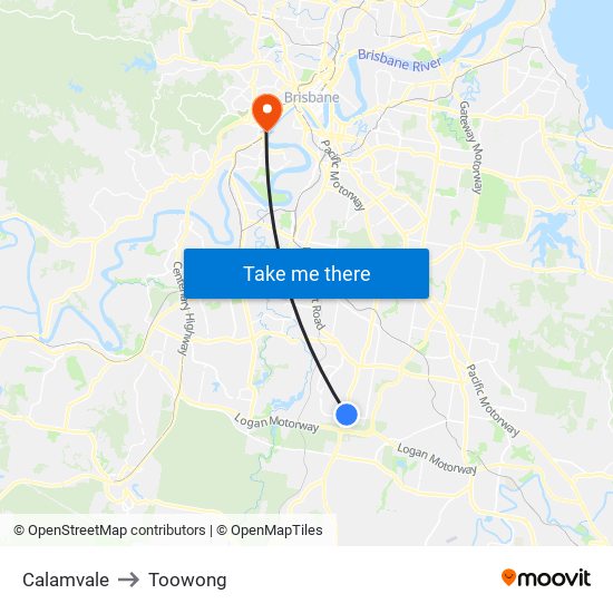 Calamvale to Toowong map