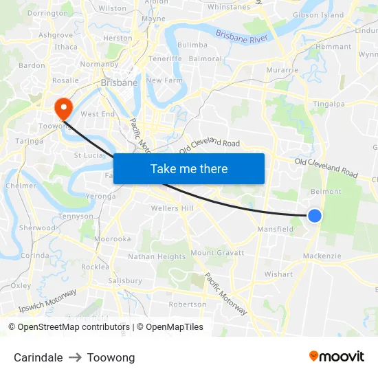 Carindale to Toowong map