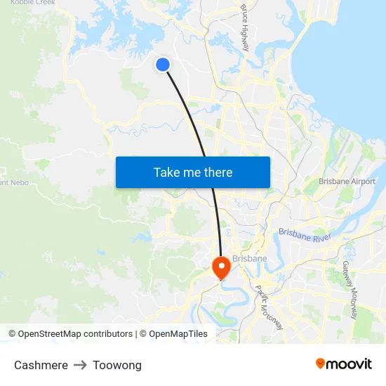 Cashmere to Toowong map