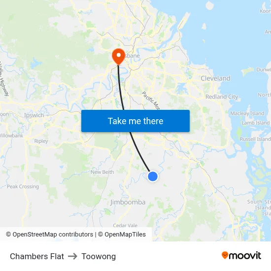 Chambers Flat to Toowong map