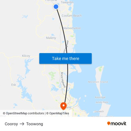 Cooroy to Toowong map