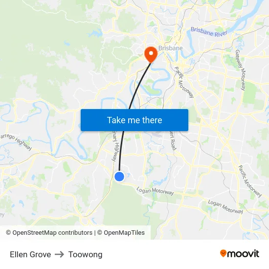 Ellen Grove to Toowong map