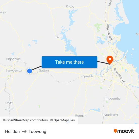 Helidon to Toowong map