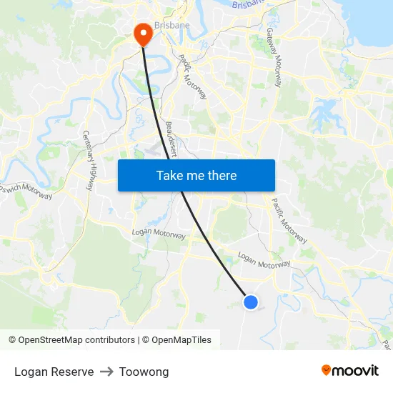 Logan Reserve to Toowong map