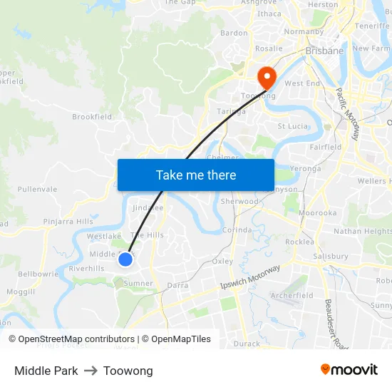 Middle Park to Toowong map