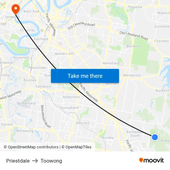 Priestdale to Toowong map