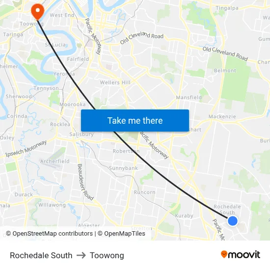 Rochedale South to Toowong map