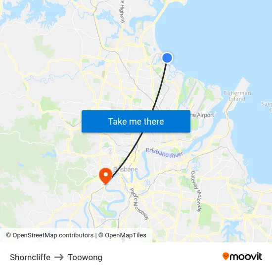 Shorncliffe to Toowong map