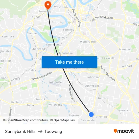 Sunnybank Hills to Toowong map