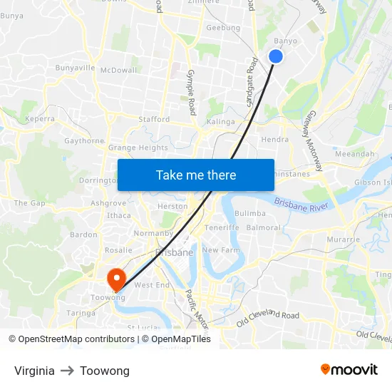 Virginia to Toowong map