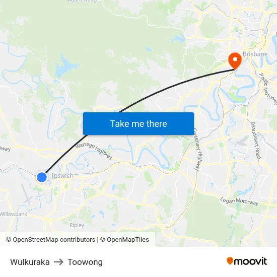 Wulkuraka to Toowong map