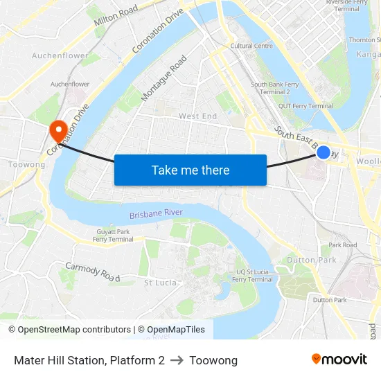 Mater Hill Station, Platform 2 to Toowong map