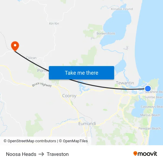Noosa Heads to Traveston map