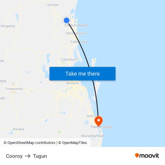 Cooroy to Tugun map