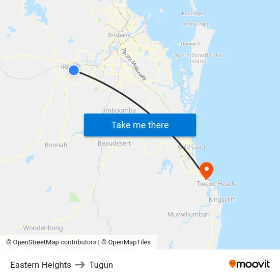 Eastern Heights to Tugun map